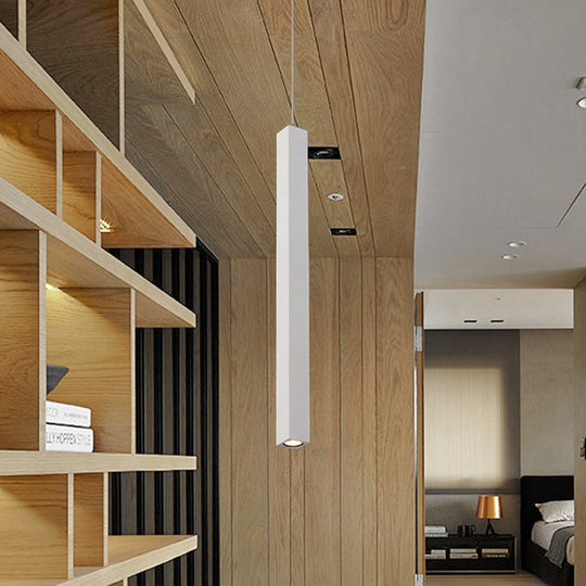 Modern Cuboid Metal Ceiling Light - Black/White Single Head Led Pendant Fixtures For Living Room