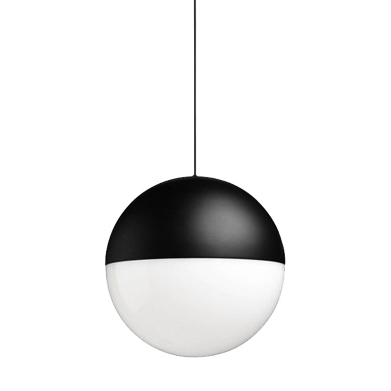 Modern White Glass Ball Pendant With Square Design - 1 Light Black Led Hanging Ceiling