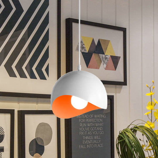 Modern Metal Dome Ceiling Light With Adjustable Height - 1 Bulb Inner Pink/Yellow 8’/12’ W