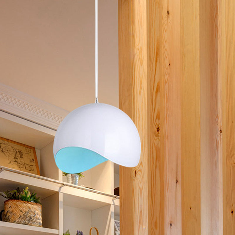 Modern Metal Dome Ceiling Light With Adjustable Height - Inner Pink/Yellow 1-Bulb Fixture 8/12 Width