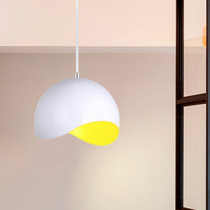 Modern Metal Dome Ceiling Light With Adjustable Height - Inner Pink/Yellow 1-Bulb Fixture 8/12 Width