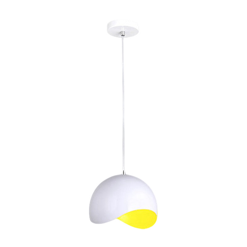 Modern Metal Dome Ceiling Light With Adjustable Height - Inner Pink/Yellow 1-Bulb Fixture 8/12 Width