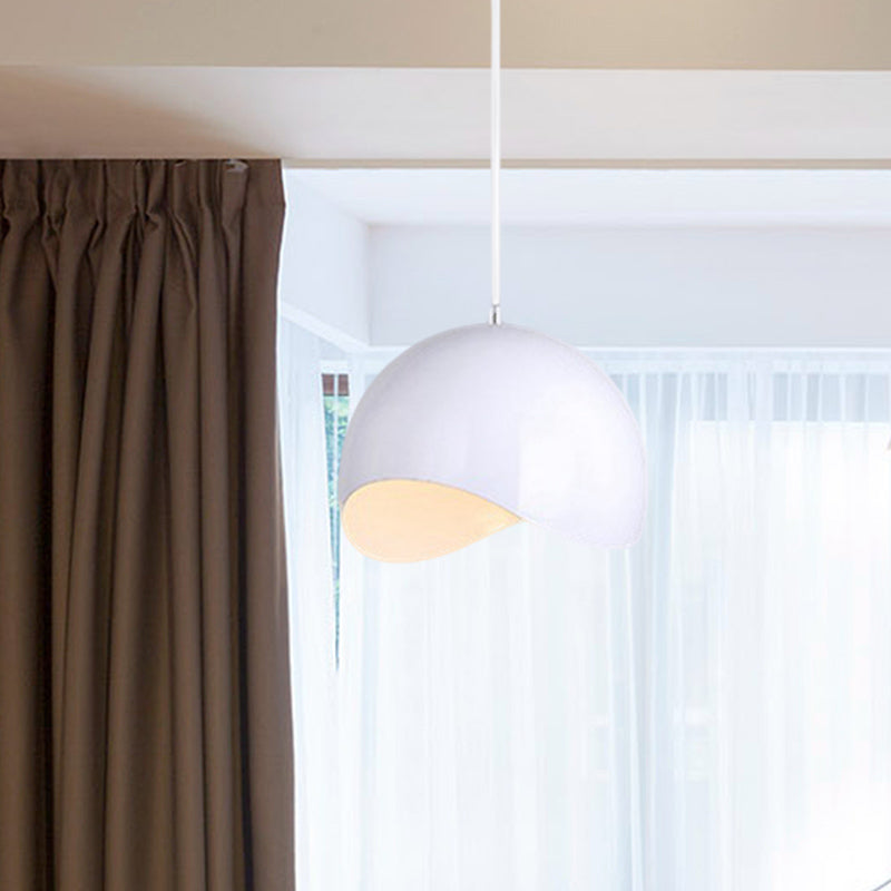 Modern Metal Dome Ceiling Light With Adjustable Height - Inner Pink/Yellow 1-Bulb Fixture 8/12 Width