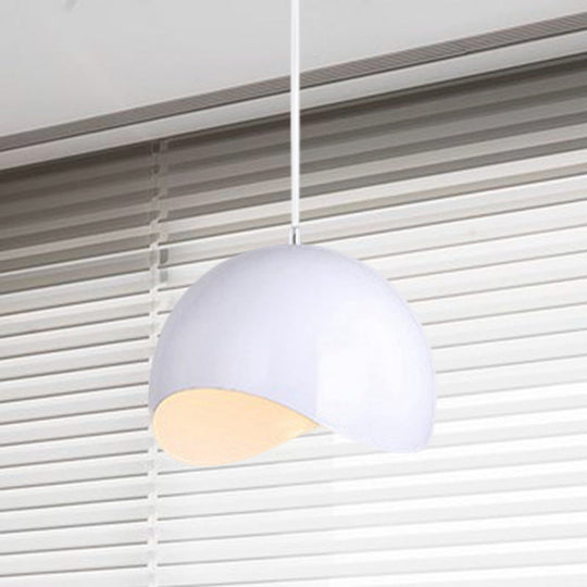 Modern Metal Dome Ceiling Light With Adjustable Height - Inner Pink/Yellow 1-Bulb Fixture 8/12 Width