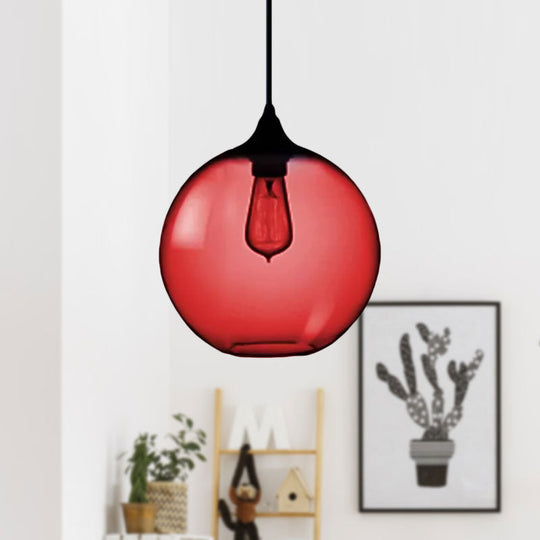 Simplicity Glass Globe Pendant Light - 1 Red/Brown/Clear