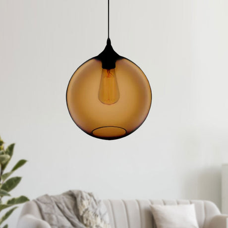 Simplicity Glass Globe Pendant Light - 1 Red/Brown/Clear