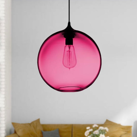 Simplicity Glass Globe Pendant Light - 1 Red/Brown/Clear Rose Red