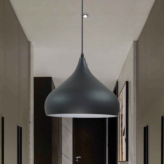 Modern Iron Dome Pendant Light - 1-Light Black/White/Red 12.5’’/16.5’’ Wide