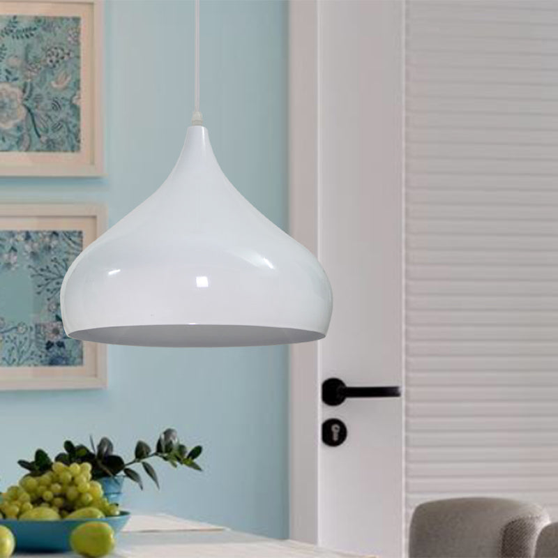 Modern Iron Dome Pendant Light - 1-Light Black/White/Red 12.5’’/16.5’’ Wide