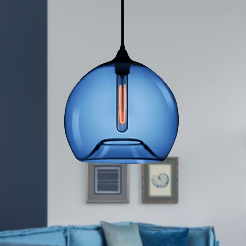 Modern Glass Ball Shade Suspension Light - Red/Brown/Blue Hanging Ceiling