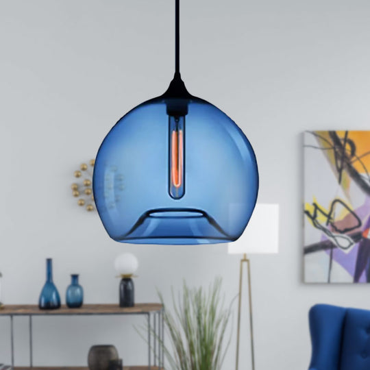 Modern Glass Ball Shade Suspension Light - Red/Brown/Blue Hanging Ceiling
