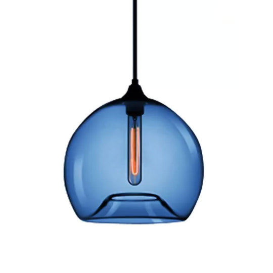 Modern Glass Ball Shade Suspension Light - Red/Brown/Blue Hanging Ceiling