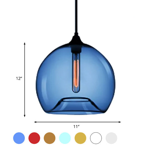 Modern Glass Ball Shade Suspension Light - Red/Brown/Blue Hanging Ceiling