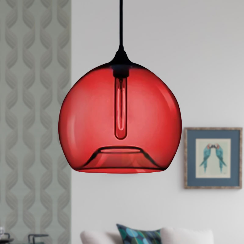Modern Glass Ball Shade Suspension Light - 1-Light Red/Brown/Blue Hanging Ceiling Red