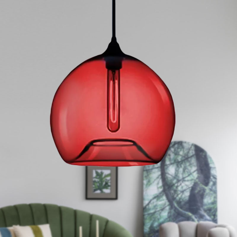 Modern Glass Ball Shade Suspension Light - Red/Brown/Blue Hanging Ceiling