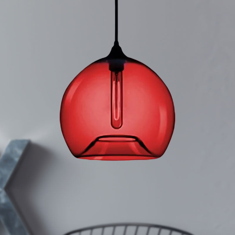 Modern Glass Ball Shade Suspension Light - Red/Brown/Blue Hanging Ceiling