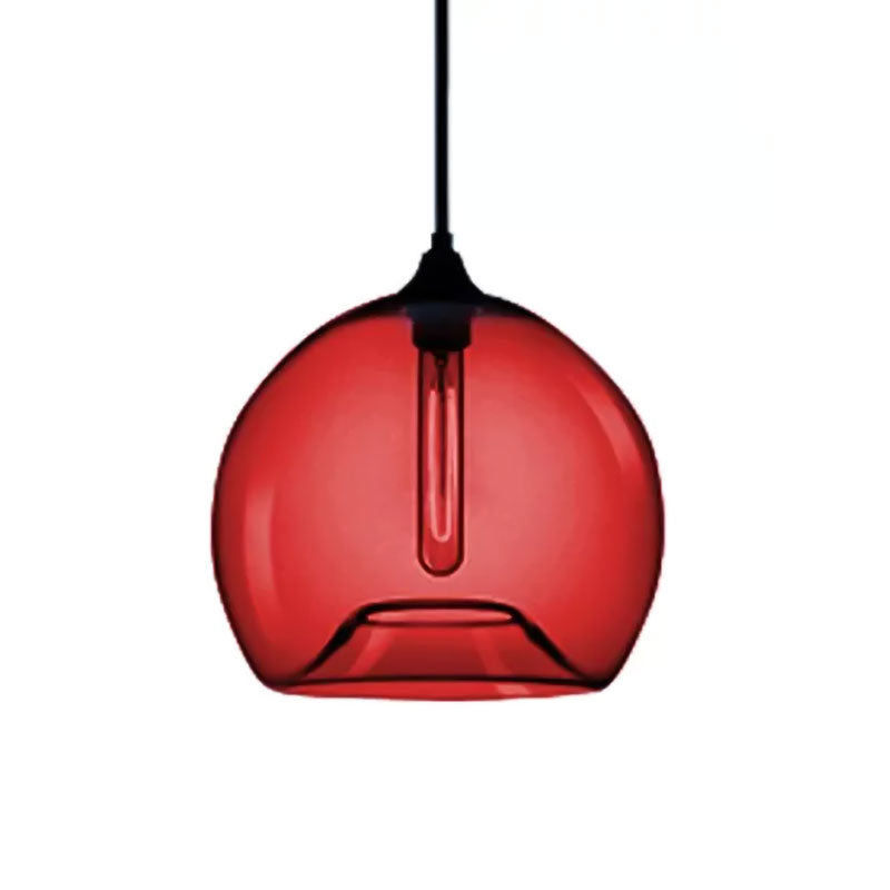 Modern Glass Ball Shade Suspension Light - 1-Light Red/Brown/Blue Hanging Ceiling