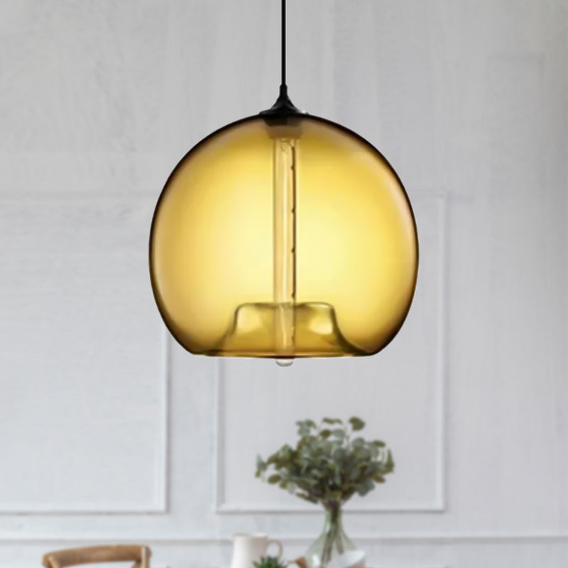 Modern Glass Ball Shade Suspension Light - 1-Light Red/Brown/Blue Hanging Ceiling