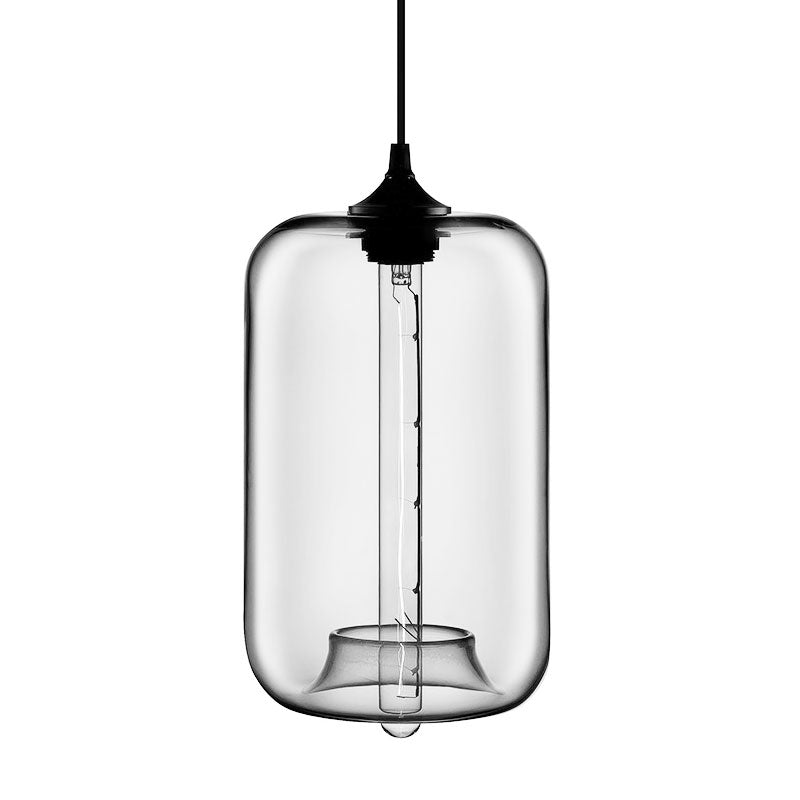 Contemporary Cylinder Glass Hanging Lamp - 1 Light Red/Brown/Blue Ceiling