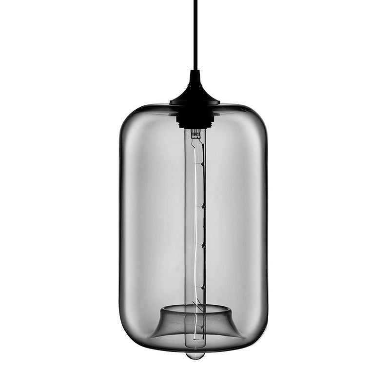 Contemporary 1-Light Hanging Lamp With Cylinder Glass Shade - Red/Brown/Blue Ceiling Light
