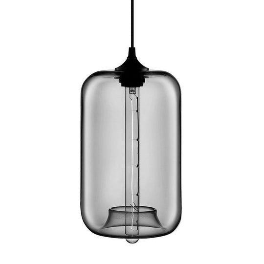 Contemporary 1-Light Hanging Lamp With Cylinder Glass Shade - Red/Brown/Blue Ceiling Light