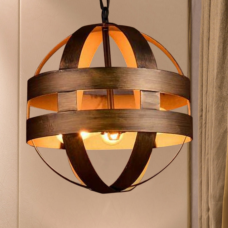 Vintage Style Bronze Orb Cage Chandelier - Indoor Ceiling Light Fixture With 3 Metal Lights