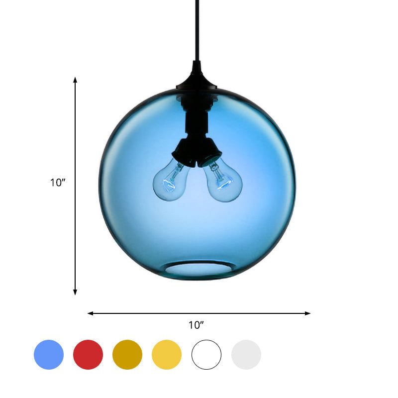 Modern Glass Globe Pendant Light - Red/Brown/Clear 2 Lights