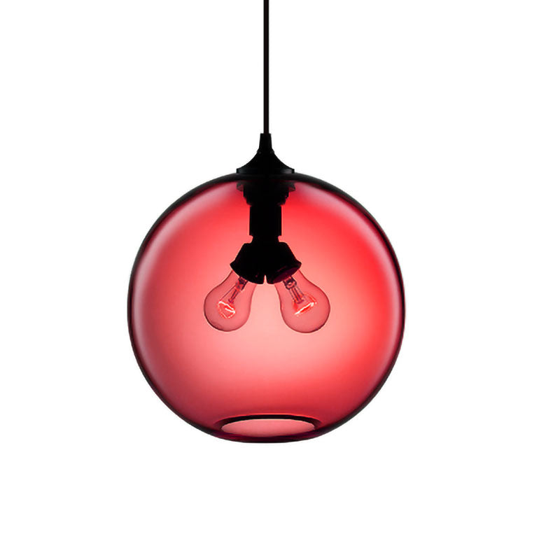Modern Glass Globe Pendant Light - 2 Lights Red/Brown/Clear