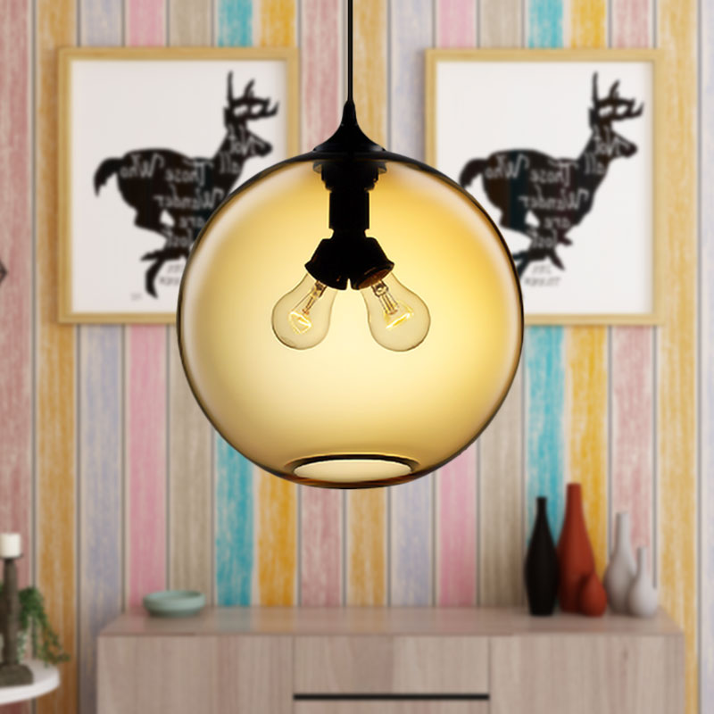 Modern Glass Globe Pendant Light - 2 Lights Red/Brown/Clear