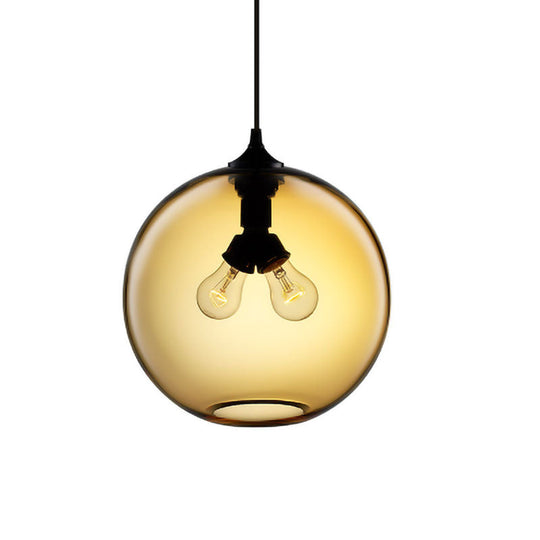Modern Glass Globe Pendant Light - 2 Lights Red/Brown/Clear