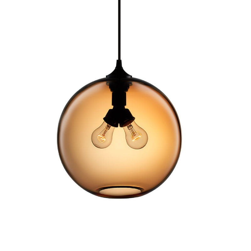 Modern Glass Globe Pendant Light - Red/Brown/Clear 2 Lights