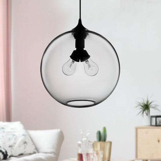 Modern Glass Globe Pendant Light - 2 Lights Red/Brown/Clear