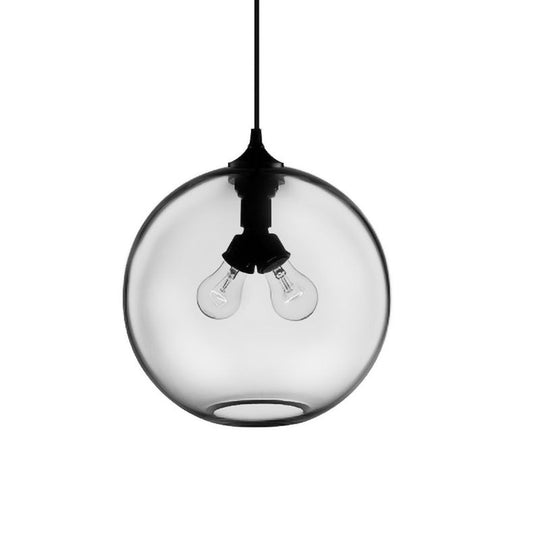 Modern Glass Globe Pendant Light - 2 Lights Red/Brown/Clear