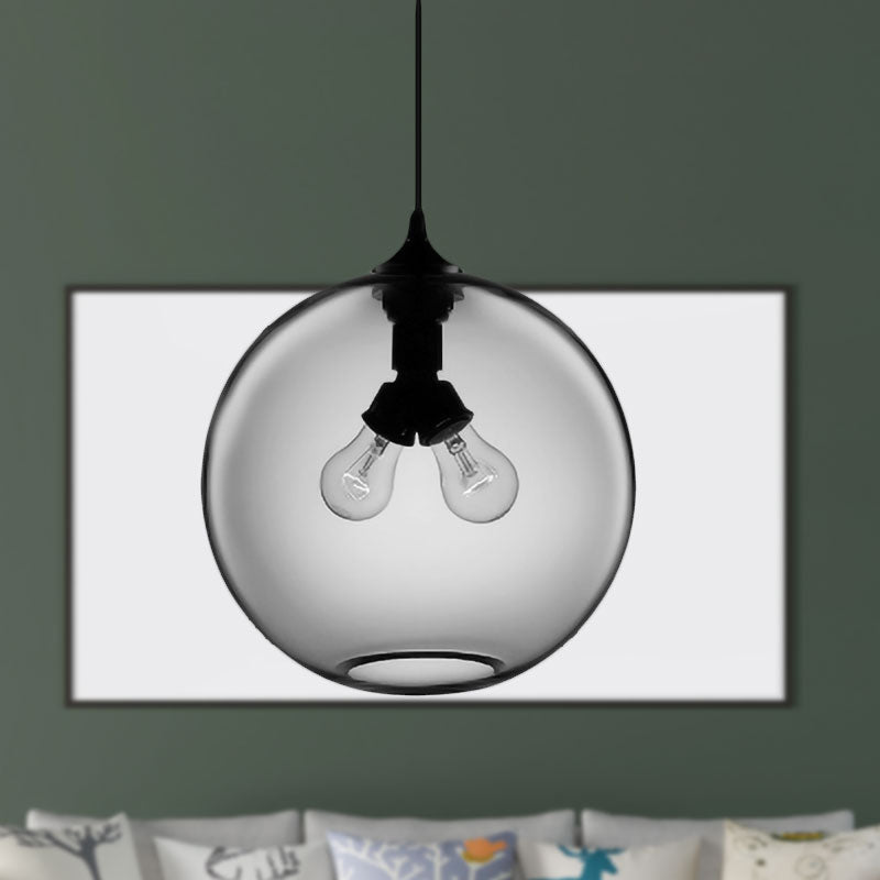 Modern Glass Globe Pendant Light - 2 Lights Red/Brown/Clear Smoke Gray