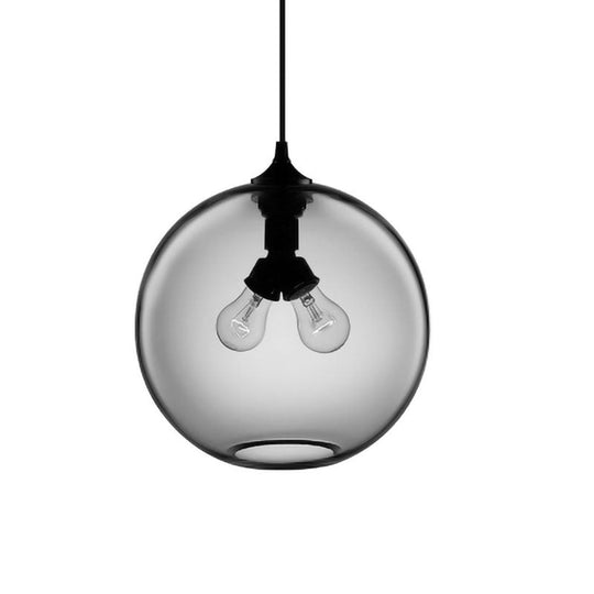 Modern Glass Globe Pendant Light - 2 Lights Red/Brown/Clear