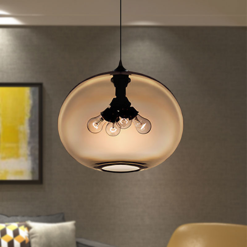 Modern Brown/Clear/Amber Oval Glass Pendant Light - 4-Light Ceiling Hanging Fixture Brown