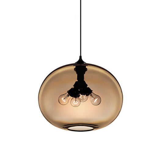Modern Brown/Clear/Amber Oval Glass Pendant Light - 4-Light Ceiling Hanging Fixture
