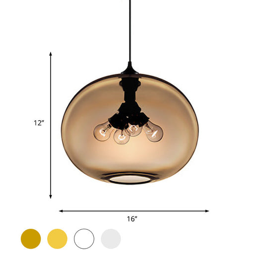 Modern Brown/Clear/Amber 4-Light Ceiling Pendant With Oval Glass Shade