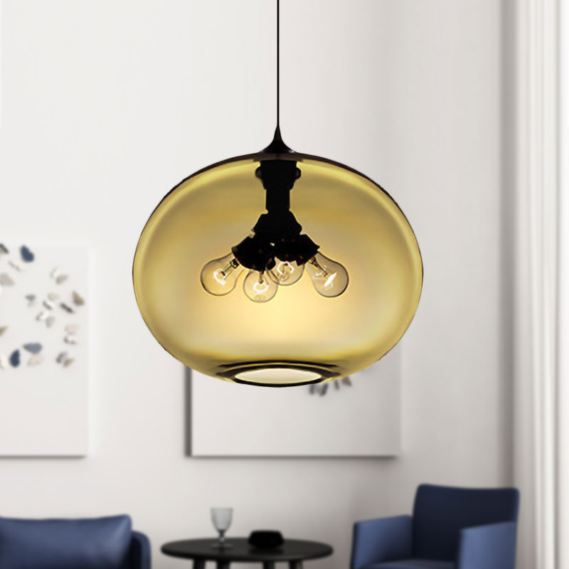 Modern Brown/Clear/Amber Oval Glass Pendant Light - 4-Light Ceiling Hanging Fixture Amber