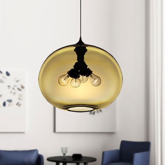 Modern Brown/Clear/Amber Oval Glass Pendant Light - 4-Light Ceiling Hanging Fixture Amber