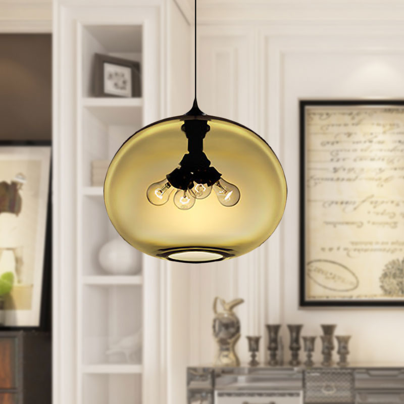 Modern Brown/Clear/Amber Oval Glass Pendant Light - 4-Light Ceiling Hanging Fixture