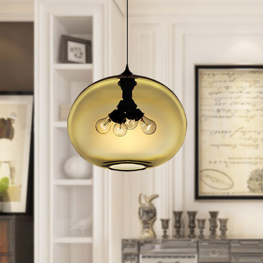 Modern Brown/Clear/Amber Oval Glass Pendant Light - 4-Light Ceiling Hanging Fixture