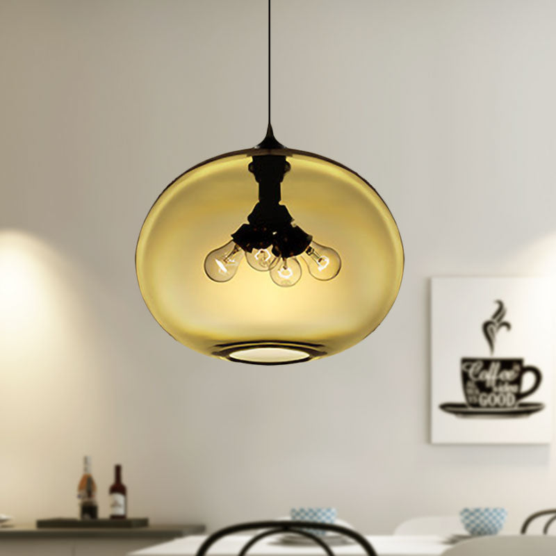 Modern Brown/Clear/Amber Oval Glass Pendant Light - 4-Light Ceiling Hanging Fixture