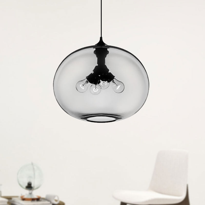 Modern Brown/Clear/Amber 4-Light Ceiling Pendant With Oval Glass Shade Clear