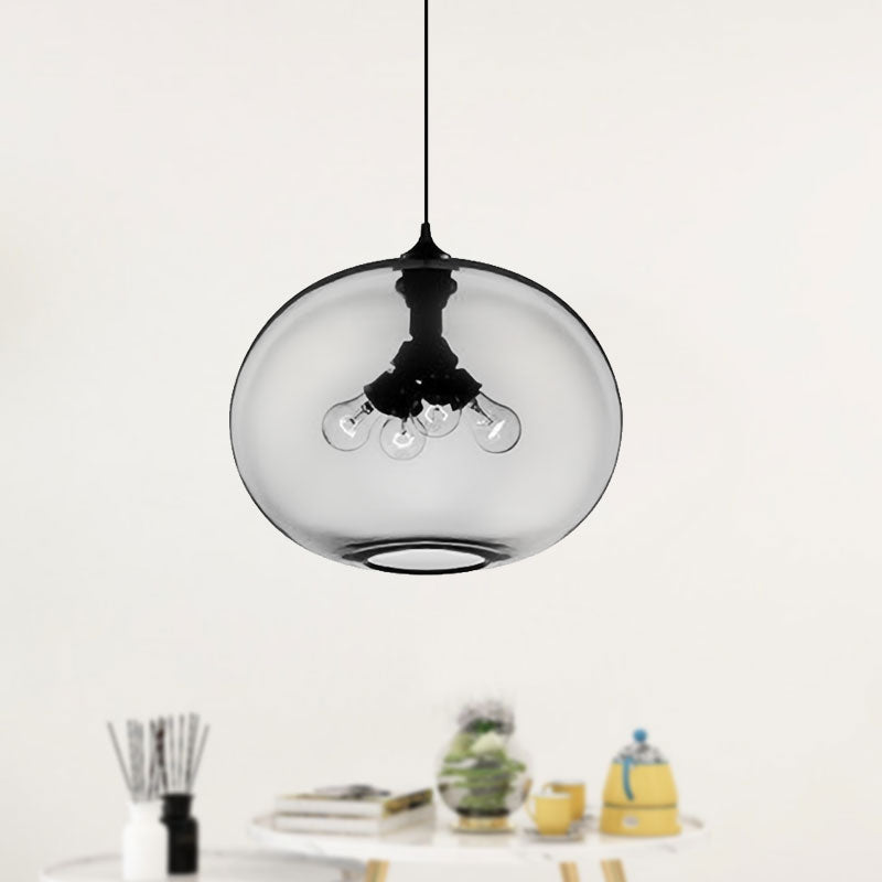 Modern Brown/Clear/Amber 4-Light Ceiling Pendant With Oval Glass Shade