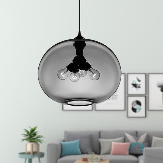 Modern Brown/Clear/Amber Oval Glass Pendant Light - 4-Light Ceiling Hanging Fixture Smoke Gray