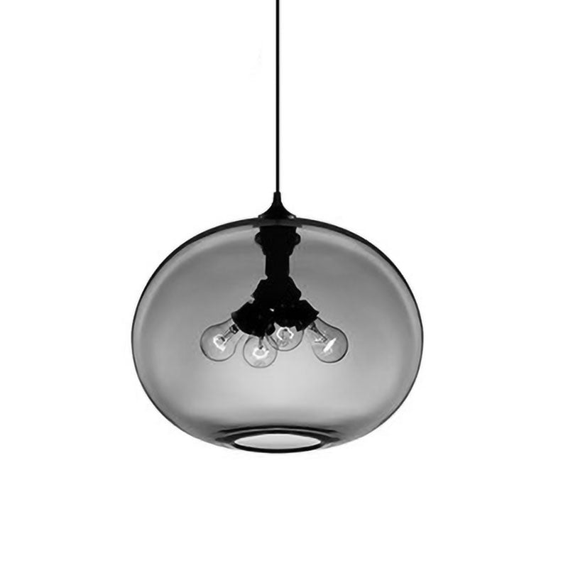 Modern Brown/Clear/Amber 4-Light Ceiling Pendant With Oval Glass Shade