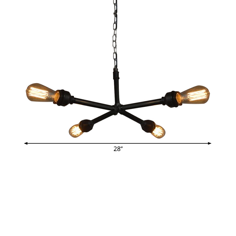 Industrial Metal Water Pipe Chandelier - Dining Room Hanging Lamp With Open Bulb 4 Heads