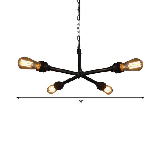Industrial Metal Water Pipe Chandelier - Dining Room Hanging Lamp With Open Bulb 4 Heads