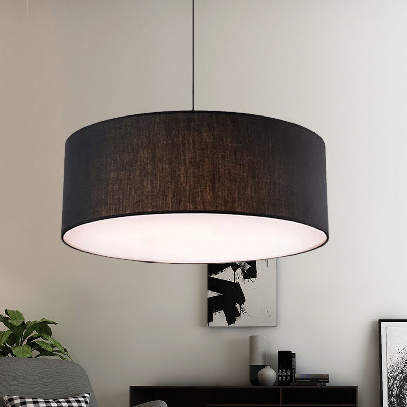 Simple Fabric Drum Ceiling Pendant Light - Grey/Black/Beige 12’/16’/18’ Diameter Hanging Lamp Kit